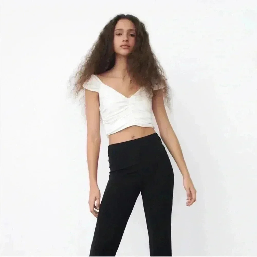Zara white Ruched front crop top